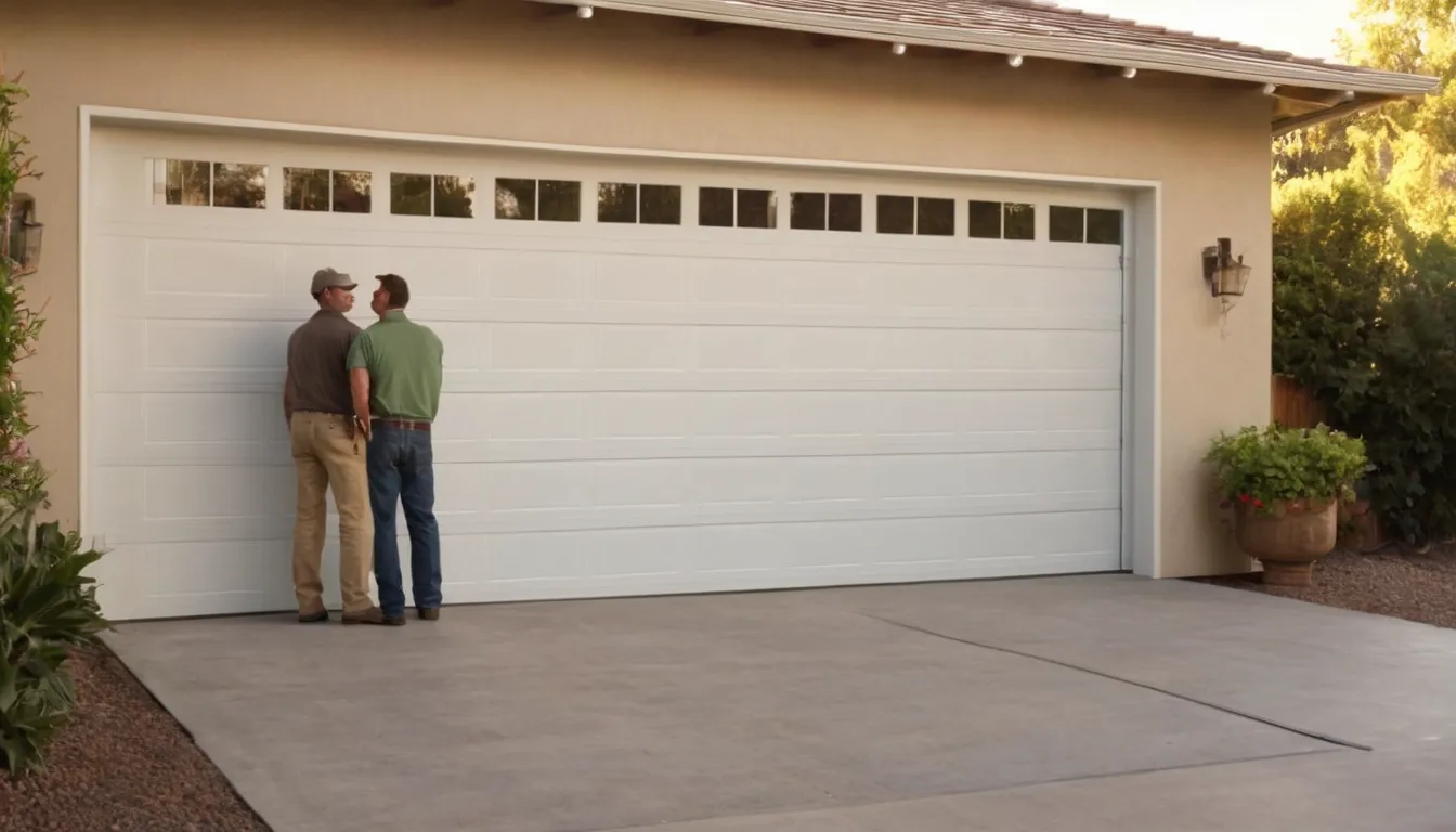 A newly installed garage door on a stucco ranch home in Irvine