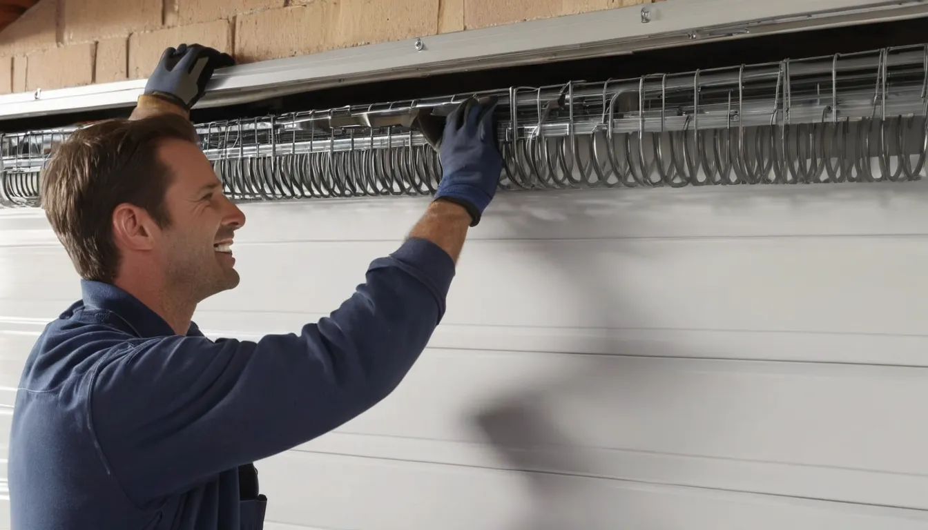 A provider inspecting garage door springs and tracks in the Irvine area